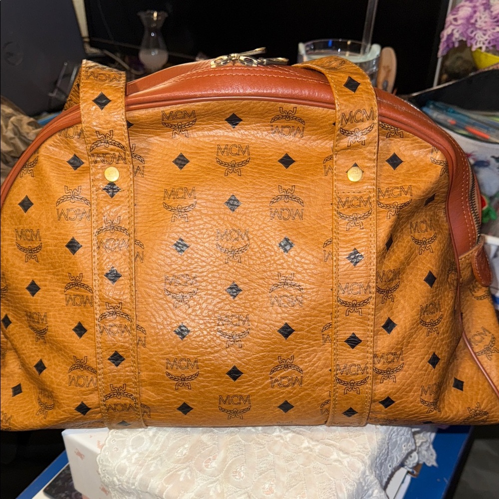 MCM Tan Monogram Travel Bag - Picture 5 of 11